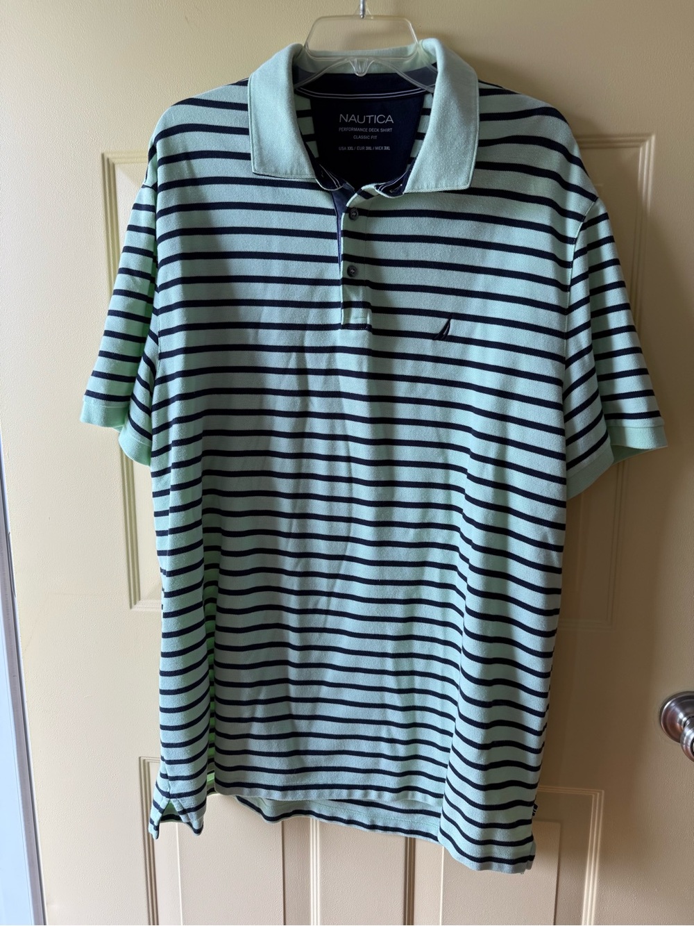 Nautica Mint Green and Navy Striped Polo Shirt